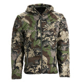 Front side of Pnuma Palisade puffy jacket in camo
